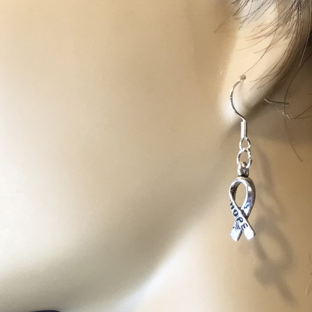 Ribbon Hope .925 Silver Hook Earrings - Picture 4 of 8